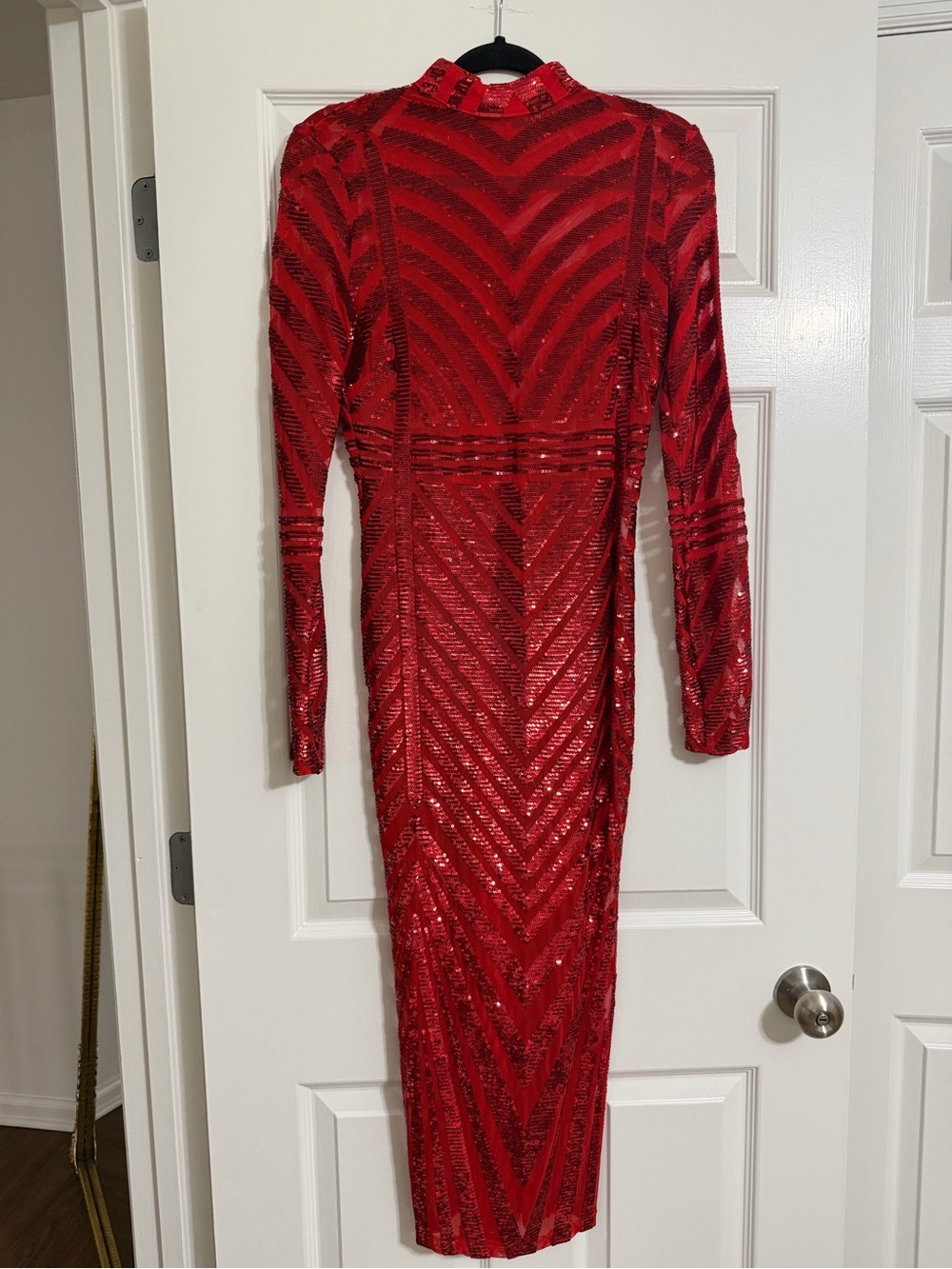 Banjul Red Sequin Geometric Long-Sleeve Dress - Picture 2 of 6
